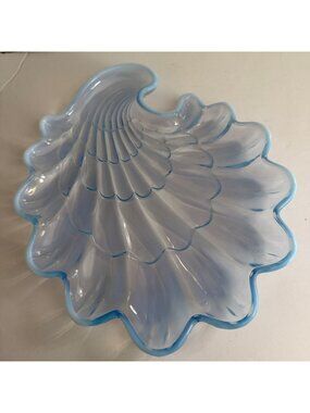 1960s Duncan Miller Sanibel Blue Opalescent Shell Scalloped Edge Glass Plate 9"